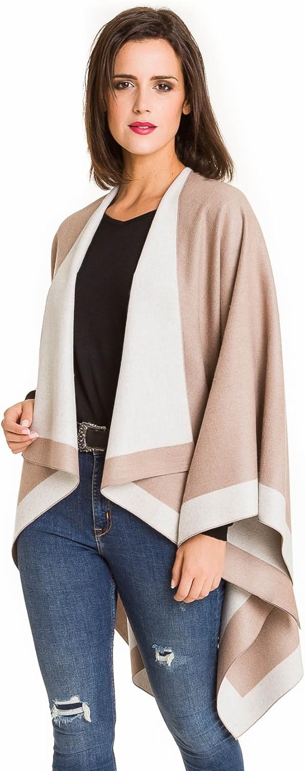 Women's Shawl Wrap Poncho Ruana Cape Cardigan Sweater Open Front for Fall Winter (PC01-15) at  Women’s Clothing store
