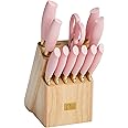 Paris Hilton 12-Piece Knife Set with Block, High-Carbon Stainless Steel Cutlery, Precision Blades and Ergonomic Handles, Pink