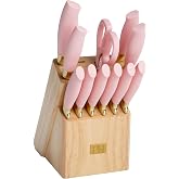Paris Hilton 12-Piece Knife Set with Block, High-Carbon Stainless Steel Cutlery, Precision Blades and Ergonomic Handles Kitchen Knife Set, Pink