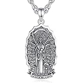 Vito 925 Sterling Silver Santa Muerte Necklace for Men Women, Skull Necklaces Grim Reaper Pendant Holy Death Original Jewelry Gift, 24“