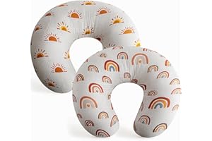 2 Pack Muslin Nursing Pillow Cover 100% Cotton Boho Neutral Stretchy Removable Baby Nursing Covers for Breastfeeding Pillows 