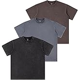 MIDMX 3PCS Vintage Heavyweight Cotton T Shirts for Men Oversized T Shirts for Women Unisex Short Sleeves Street Casual Loose Acid Washed Tee
