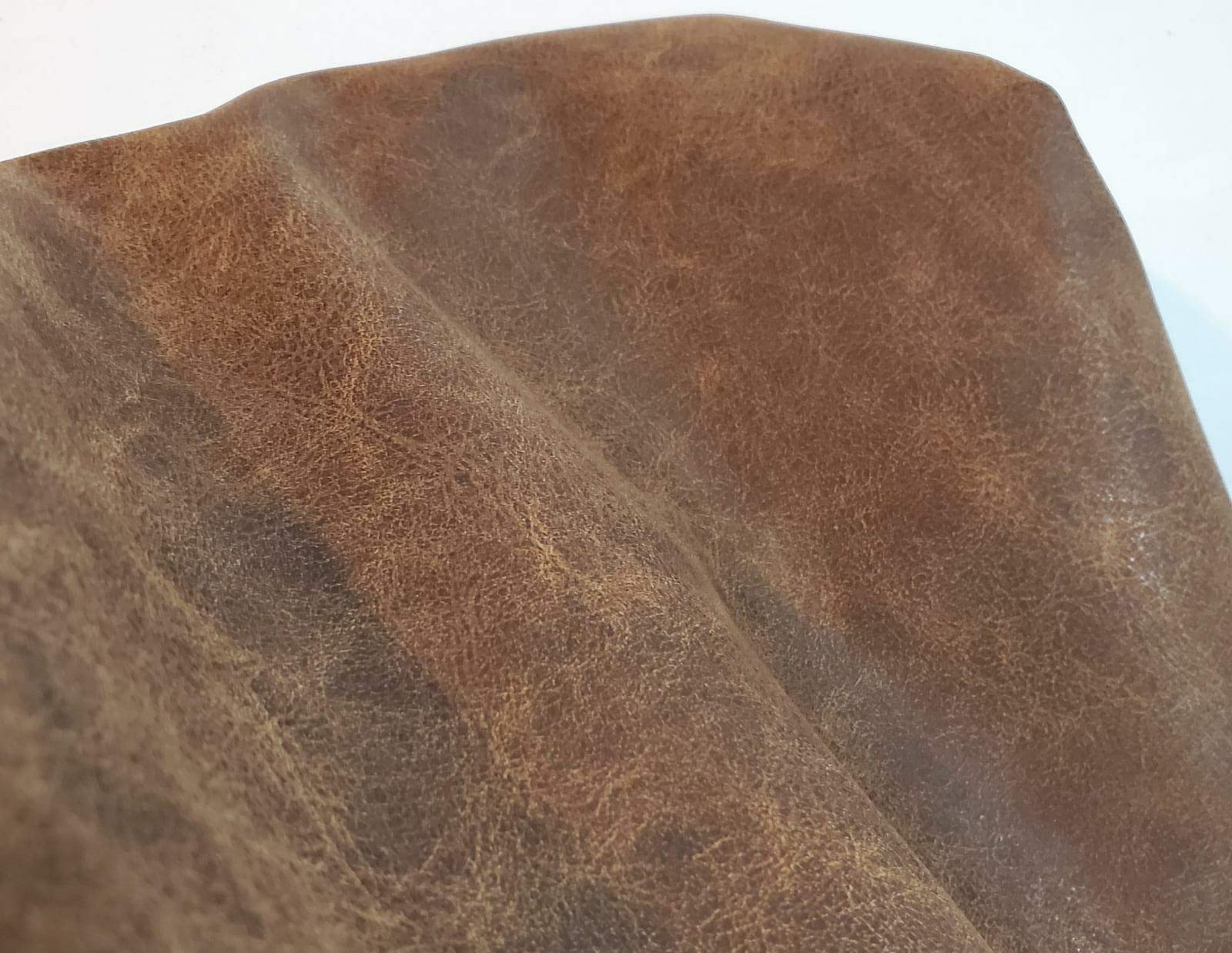 NAT Leathers | Brown Distressed 2 Tone Oily Faux Vegan Leather PU (Peta Approved Vegan) | 1 Yard 36 inch x 54 inch Cut by Yard Pleather 0.9 mm Upholstery | Brown Crazy Horse Distress 36