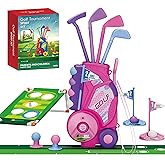 Pooravi Toddler/Children Golf Set for Kids Ages 2,3,4,5 Years Old – Fun Indoor & Outdoor Golf Toy with Cart, 4 Clubs, 8 Balls & 2 Practice Holes – Sports Gift for Boys and Girls (Pink)