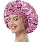 Satin Bonnet with Tie Band,Silk Hair Bonnet for Sleeping Women,Bonnets for Women,Double Layer Sleep Cap for Braids Curly Hair