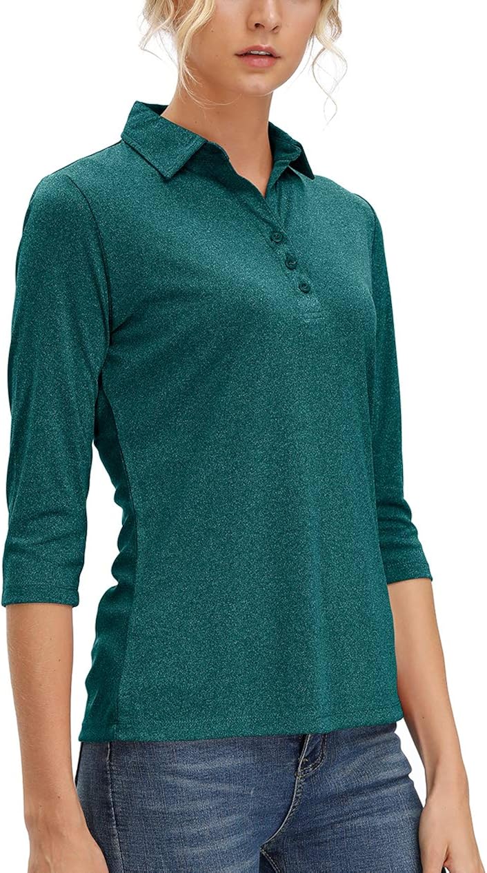 Women's 3/4 Sleeve V Neck Golf Shirts Moisture Wicking Performance Knit Tops Fitness Workout Sports Leisure T-Shirt: Clothing