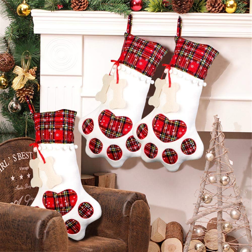 Stockings & Holders - AerWo Pet Dog Christmas Stocking Hanging Christmas Stocking with Large Paw for Christmas Decorations, 18 x 11 Inches
