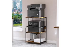 Arbuxzuy Printer Stand with Storage Shelf,3 Tier Printer Cart with Wheels,Mobile Printer Table for Home Office,Stands for Printer Heat Press Scanner Fax,Industrial Style (Brown)