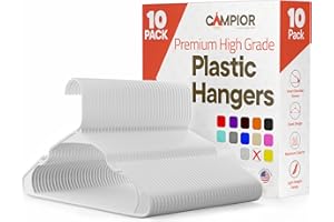 CAMPIOR White Plastic Hangers 10 Pack– Heavy-Duty Plastic Hangers Slim and Space-Saving, Durable and Lightweight PP with Non-Slip Shoulder Notches for Slip Dresses, Suits, Jackets & Camisoles
