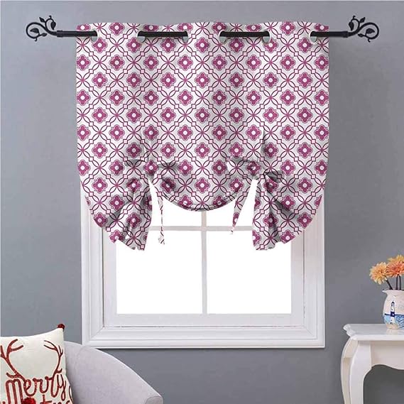 Aishare Store TieUp Valance Curtain Quatrefoil Purple Floral Motifs