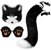 Adolala Faux Fur Fox Tail Cat Wolf Set Plush Mask Fluffy Paw Gloves Halloween Christmas Party for Women