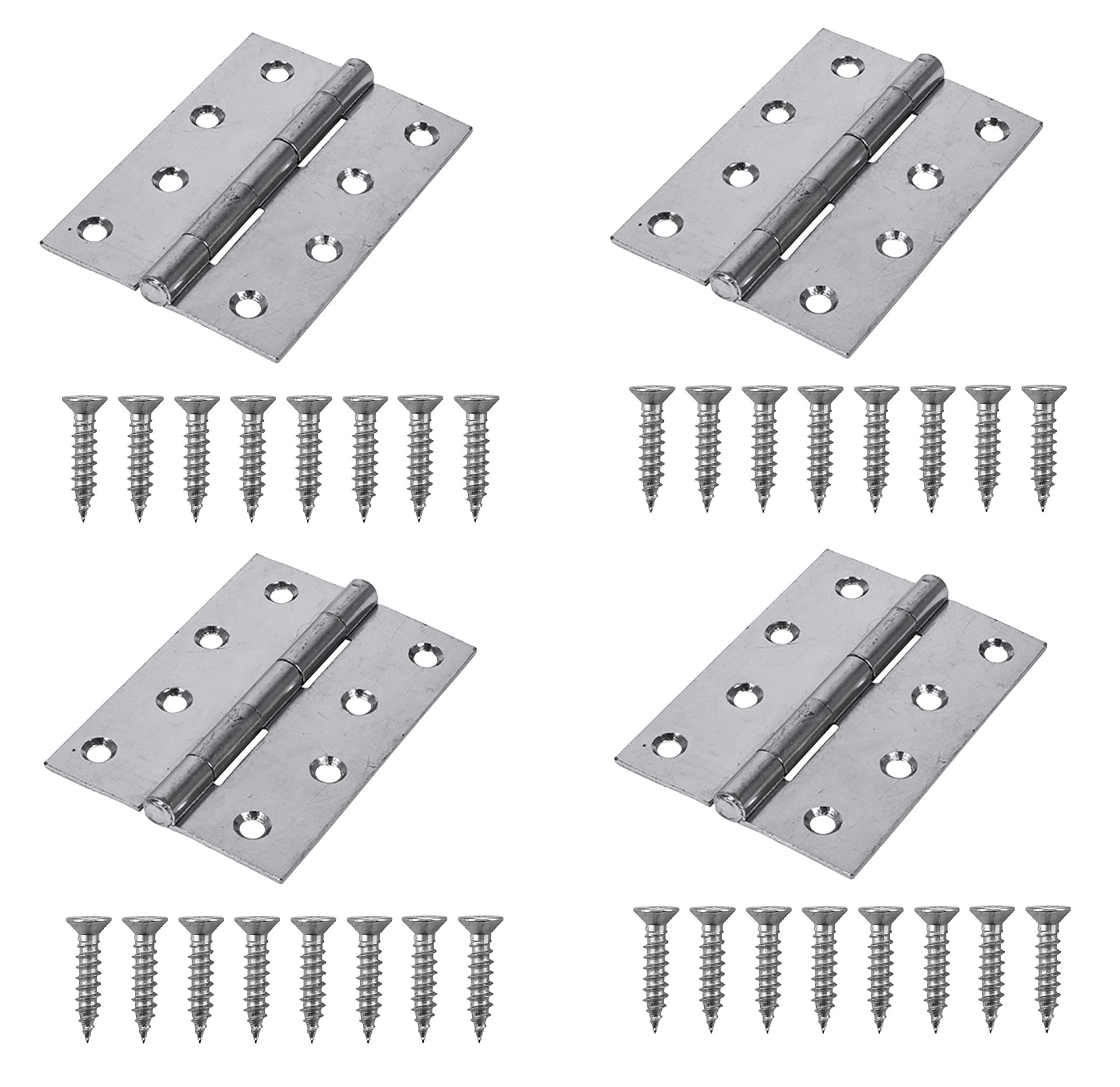 TERF® 4 Pcs Zinc Plated Steel Butt Hinges 100mm Door Butt Hinges Folding 100mm [4 inch] Silver for Home Furniture Bathroom Cabinet Window Internal Doors Including Fixing Screw