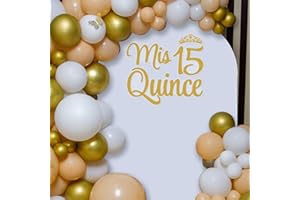 RAMCIYO Mis Quince 15 Decal Sign for Balloon Kit Backdrop - Quinceañera Birthday Party Backdrop Decorations Mis Quince Años Gold Crown Wall Sticker Girl Sweet 15th Birthday Decor