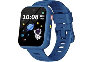 BIGGERFIVE Smart Watch for Kids with Dual Cameras, 30 Puzzle Games, Video & Music Player, Audiobooks, Flashlight, Pedometer, Calculator, Educational Toys Birthday Gifts for Boys Girls Ages 4-10 Blue