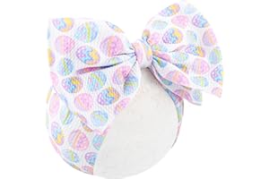 ONENINEDREAM 7” Large Baby Bows Easter Egg Bows Headbands for Girls Newborn Infant Elastic Tied Hairbands Bows Easter Cute Hair Accessories Gift Pink White Blue