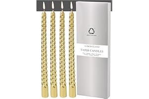SEVEN LUCKY LIGHT Taper Candles, Metal Style Gold Taper Candles Set of 4, Ture Dripless 10 inch Candlesticks, 8 hrs Clean Burning Long Candle Sticks
