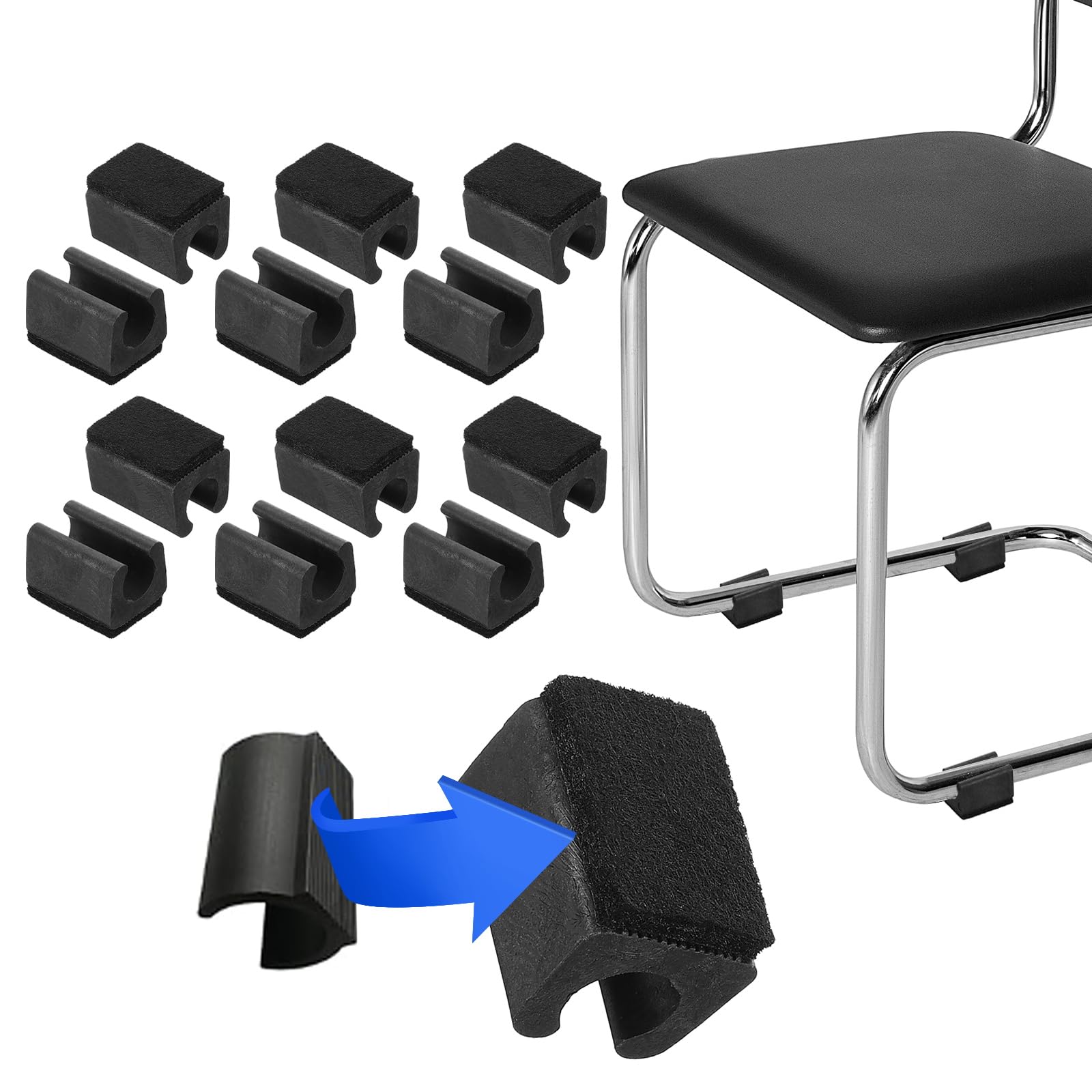 PATIKIL Rectangle U Shaped Chair Leg Tips Caps with Felt Pads, 12 Pack Slide Smoothly Furniture Feet Floor No Scratches No Noise Protectors Protect Hardwood Floors Fit Dia 12 mm Leg, Black