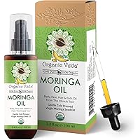 Organic Veda Moringa Oil – USDA Organic Cold-Pressed Edible Grade Virgin Oil Made with Organic Premium Moringa Seed Kernels f