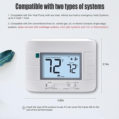 Heat/ Cool Non-Programmable Thermostat for Home Heat Pump System and  Conventional Single-Stage System, wit