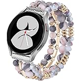 VISOOM Beaded Boho Bracelet Compatible for Samsung Galaxy Watch 8/7/6/5/4 40/44mm Bands/Active 2 Watch 4 Classic 42mm Band Women, 20mm Handmade Elastic Crystal Beads Bracelet for Galaxy Watch 5 pro
