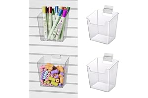 LIGHT DUST Clear Slatwall Bins, 4 Pack Slat Wall Accessories Cups Hooks Assemble Set Fit Most Slat Board Storage Systems Transparent Display Hanging Holder Organizers for Garage Shed Office Craft Tool (Small)