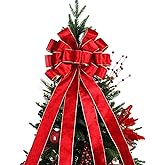 BUVANE Christmas Tree Topper,48x13 Inches Velvet Toppers Bow,Large Decorative Bows for Christmas Decoration (Red)
