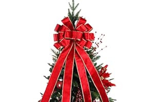 BUVANE Christmas Tree Topper,48x13 Inches Velvet Toppers Bow,Large Decorative Bows for Christmas Decoration (Red)