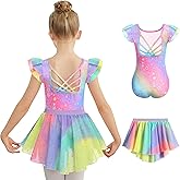 Zaclotre Ballet Leotards for Girls Toddler Ruffle Sleeve Crisscross Back Dance Dress Outfit with Removable Skirt Combo