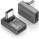 Silkland 80Gbps USB C 90 Degree Right Angle Adapter 2 Pack 16K 240W USB4 | Thunderbolt 5/4 USB4 V2.0 extender; Dual 8K, 240W charging, male to female design for Steam Deck, ROG Ally, MacBook, Switch 2