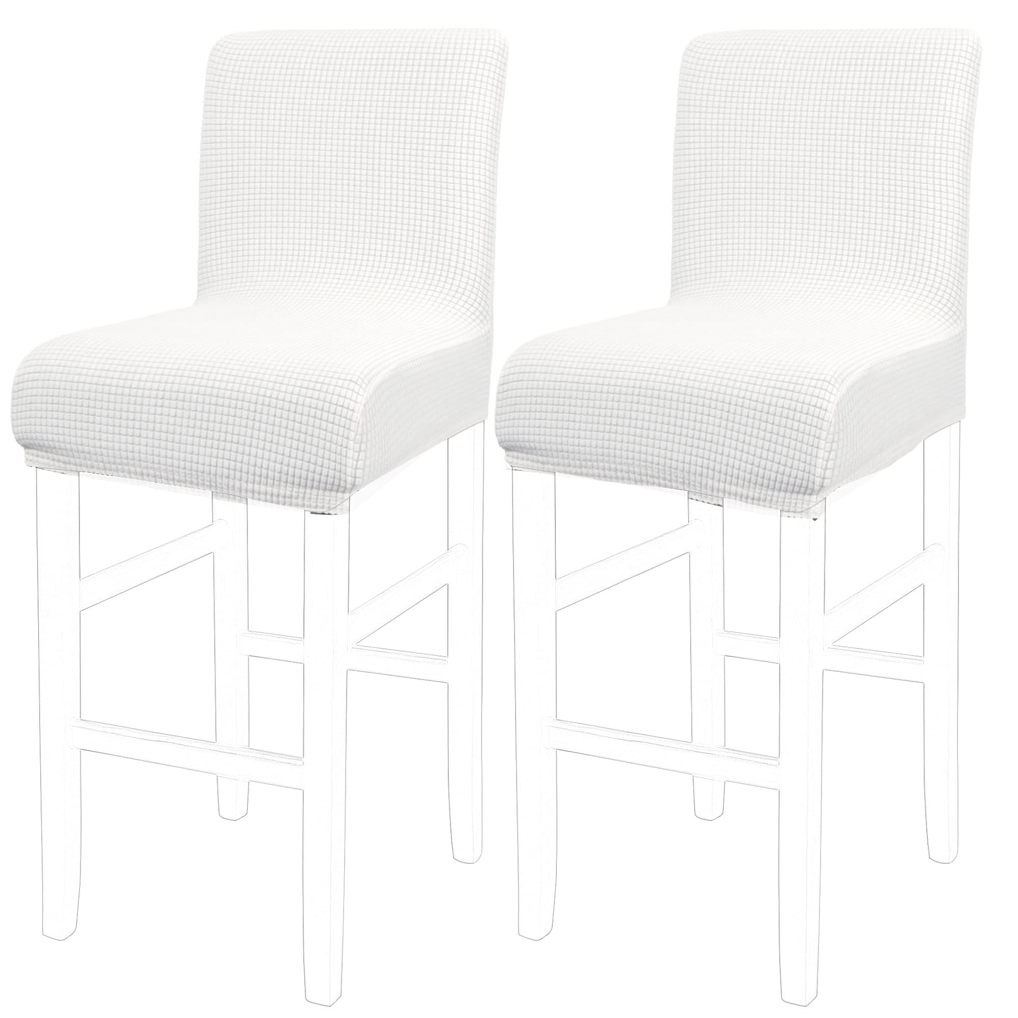 PiccoCasa Dining Chair Covers Set of 2, Stretch & Removable Bar Stool Covers for Pub Counter - Height Side Chair Covers with Square Lattice, Washable Chair Slipcovers Snow White
