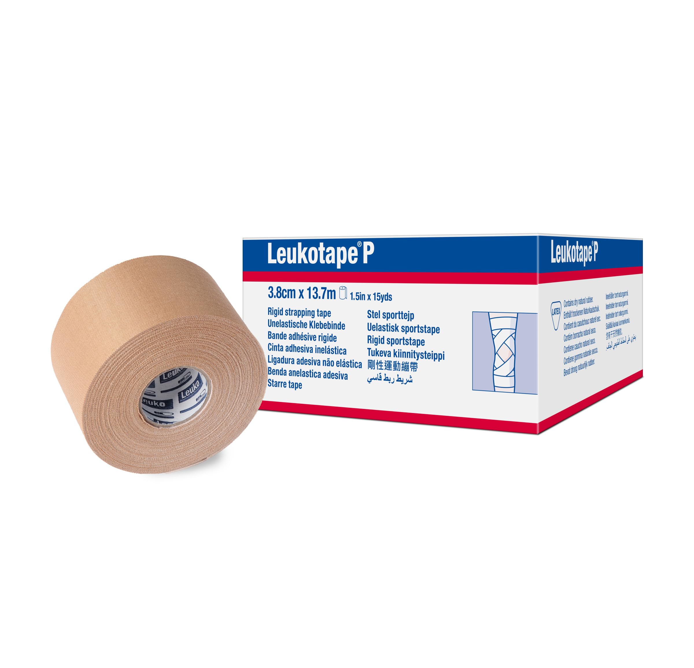 Photo 1 of Leukotape P Adhesive Strapping Tape – for Sports Injuries, Strains and Sprains - 1.5 in x 15 yds, Tan, 5 Rolls