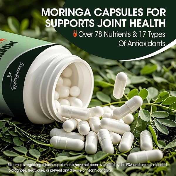 MORINGA CAPSULES 1000MG WITH TURMERIC, GREEN TEA & GINGER EXTRACT – 7-IN-1 SUPERFOOD SUPPLEMENT FOR ENERGY, IMMUNE SUPPORT & JOINT COMFORT – VEGAN, NON-GMO ANTIOXIDANT BLEND FOR MEN & WOMEN, 120 CT