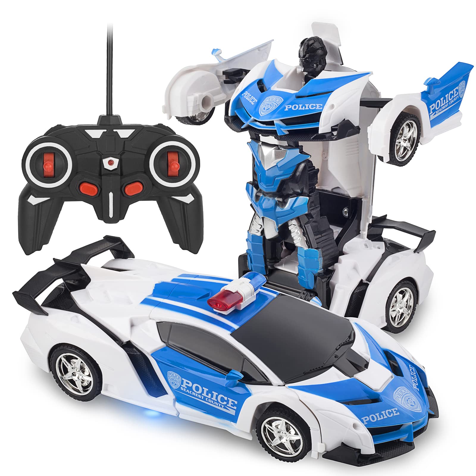 RAVSOOL Remote Control Car Transform Rc Robot Rechargeable 360°Rotating Stunt 1:18 Deformation Racing Car Toy with Cool Sound & Light One Button Deformation into Robot, Gift for Kids Children