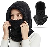 3 in 1 Beanie Hat with Scarf & Mask, Winter Hood Scarf for Men & Women - Soft Fleece Lined & Windproof | Cold Weather Skiing Skating Gear (Black)