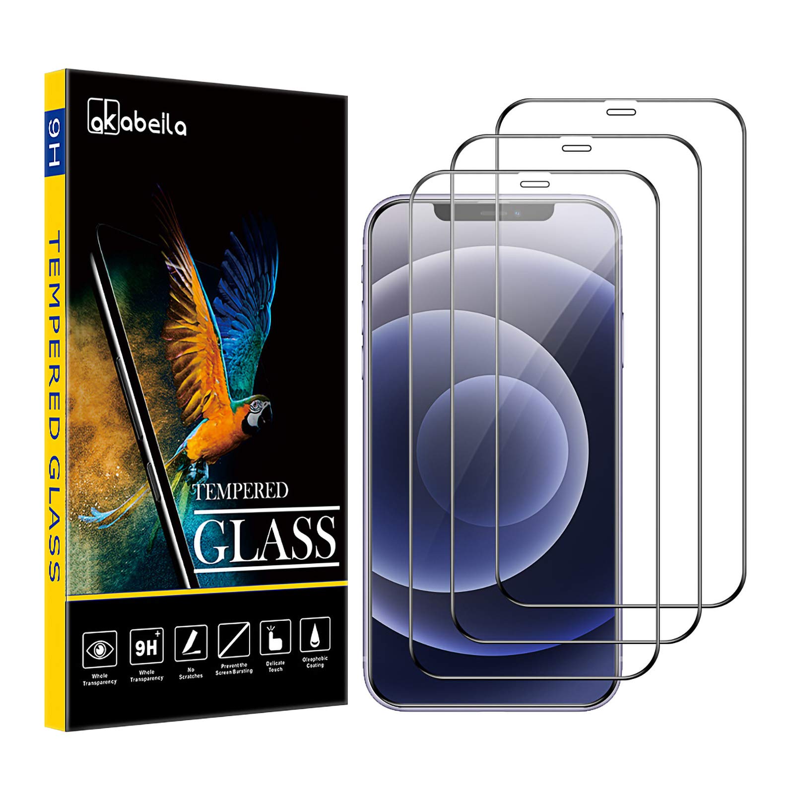 AKABEILA [3 Pack Screen Protector for iPhone 12 Mini HD Tempered Glass Film 9H Hardness Case Friendly Easy Installation Anti Scratch Bubble Free Full Coverage