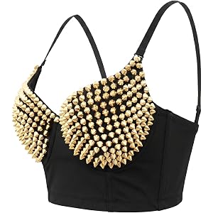 VENVIRS Women Spiked Studded Punk Corset Top Rave Clubwear Music Festivals