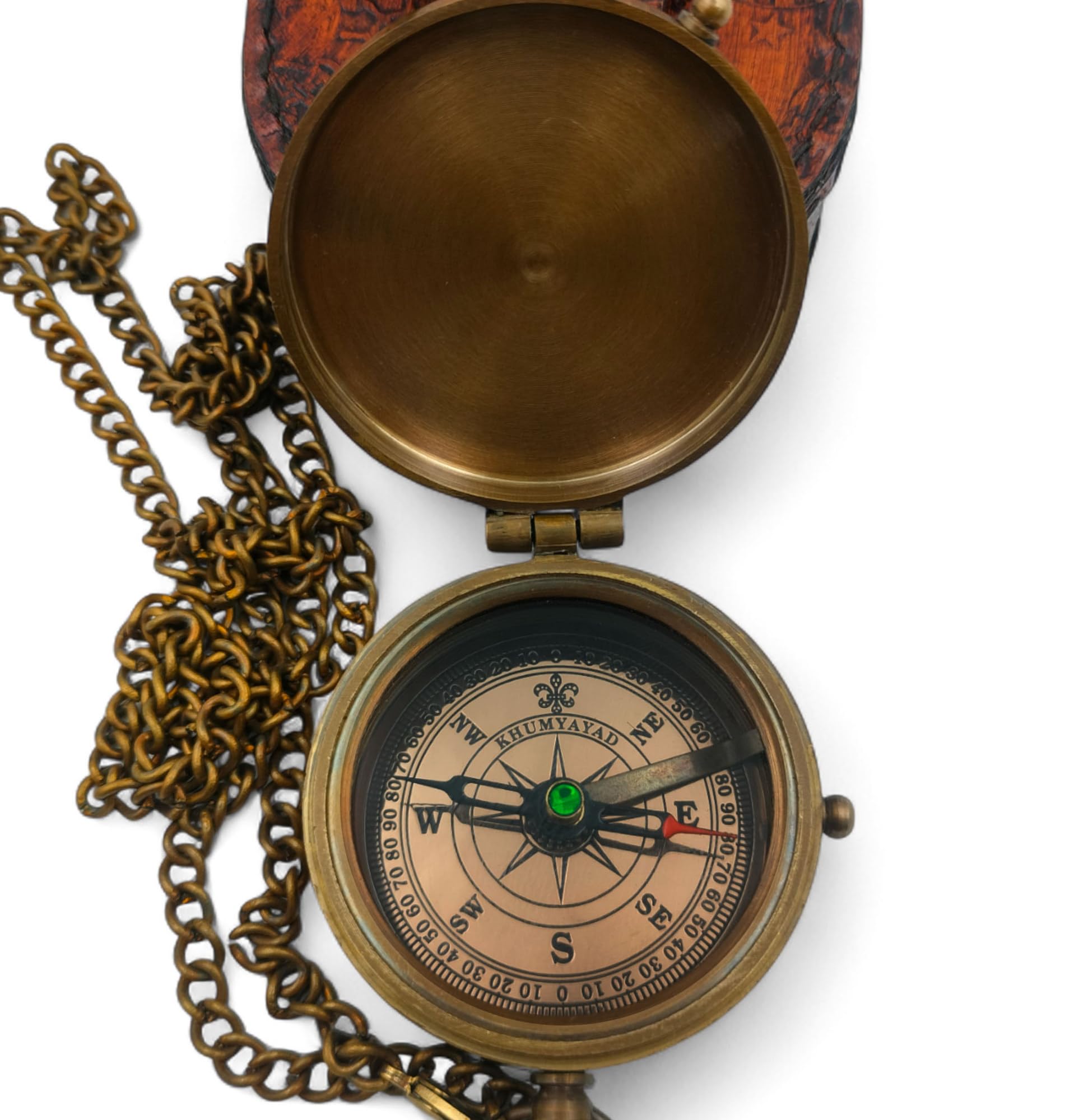 KHUMYAYAD Brass Pocket Compass Hand Made Fully Functional compass Antique Nautical Compass, Engraveable Compass, Steampunk Compass With Leather Case.