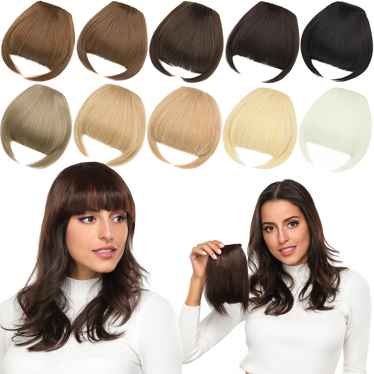 Yamel Bangs Hair Clip in Bangs Hair Extensions Synthetic Ivory White Flat Bang with Temples Front Face Fringe Bangs Hair Pieces for Women