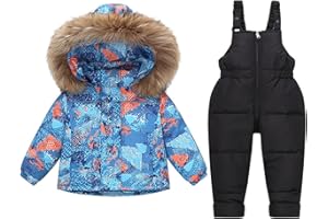 Girls Boys 2 Piece Snowsuit Warm Insulated Ski Jacket & Snow Pants Set Hooded Puffer Snowsuit Winter Jacket and Skibib Pant