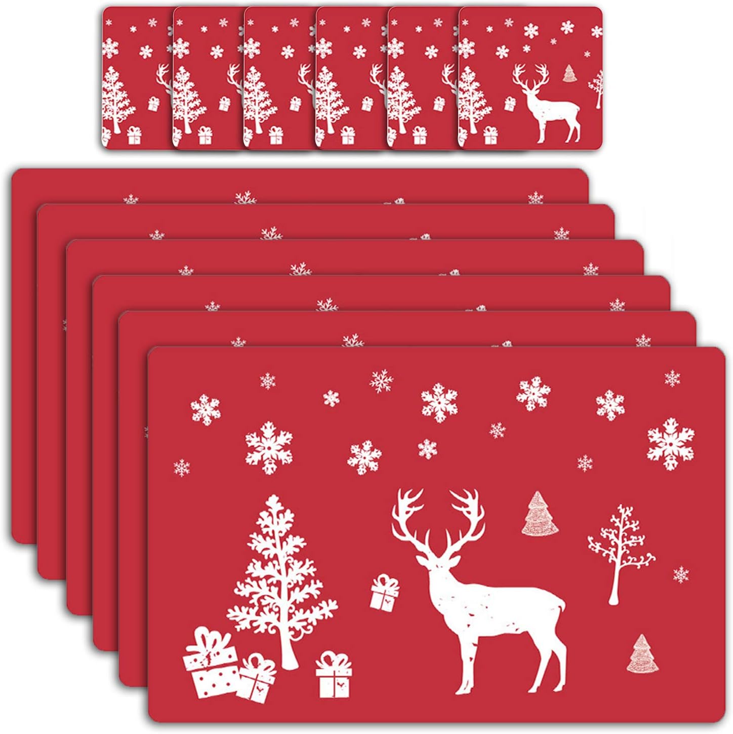 12Pcs/Pack Merry Christmas Placemats and 6 Coasters Sets