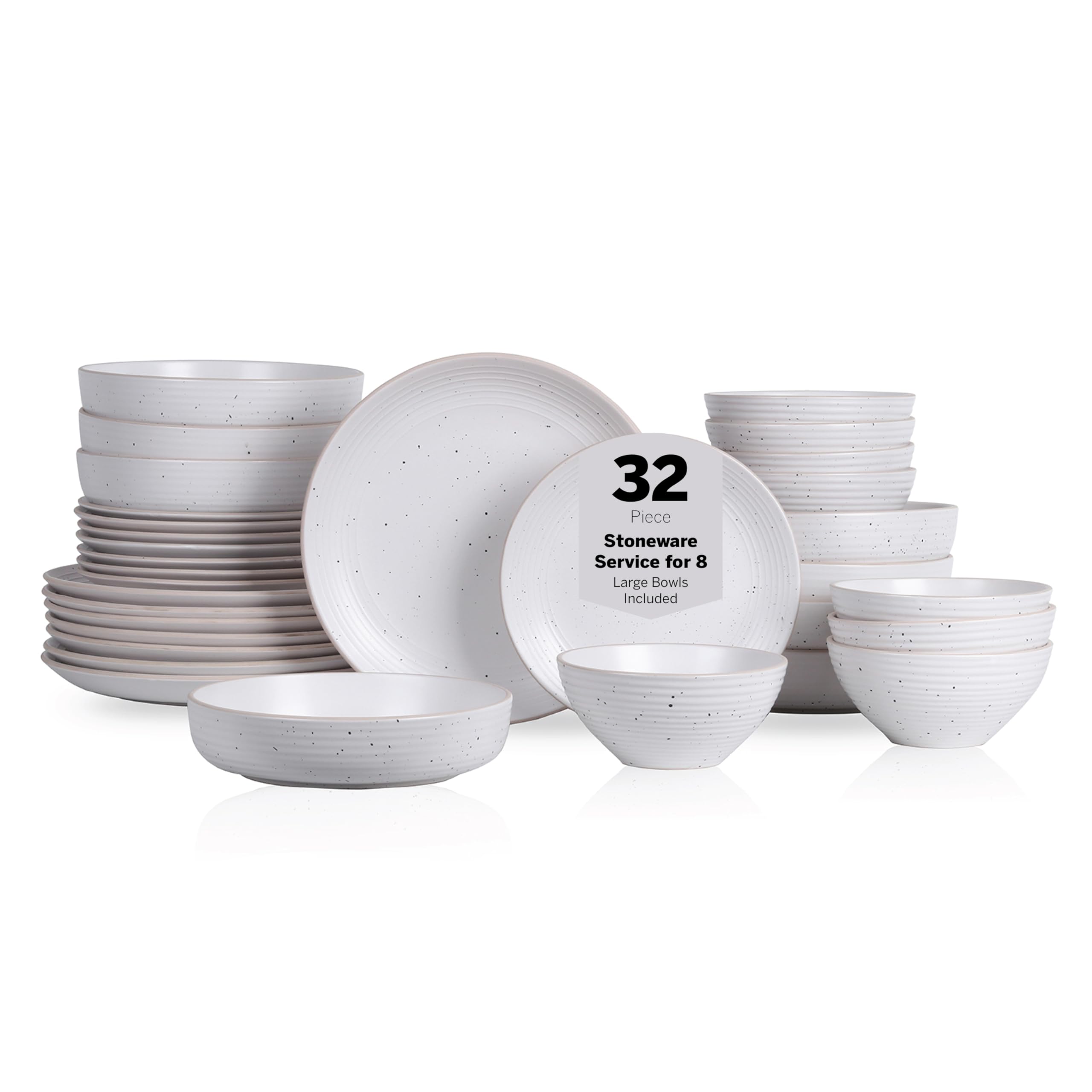 Stone Lain Lauren Modern Stoneware 32-piece Round Dinnerware Set, Plates and Bowls Set, Dish set for 8, Off White Image