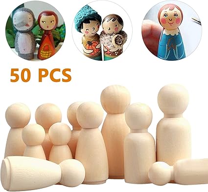 Camelize - Figuras de Madera para muñecas, 50 Unidades, Figuras de Familia de Madera sin acabar, Figuras de Madera Naturales para decoración de cumpleaños, Manualidades, Pintar - Kerehelbindan