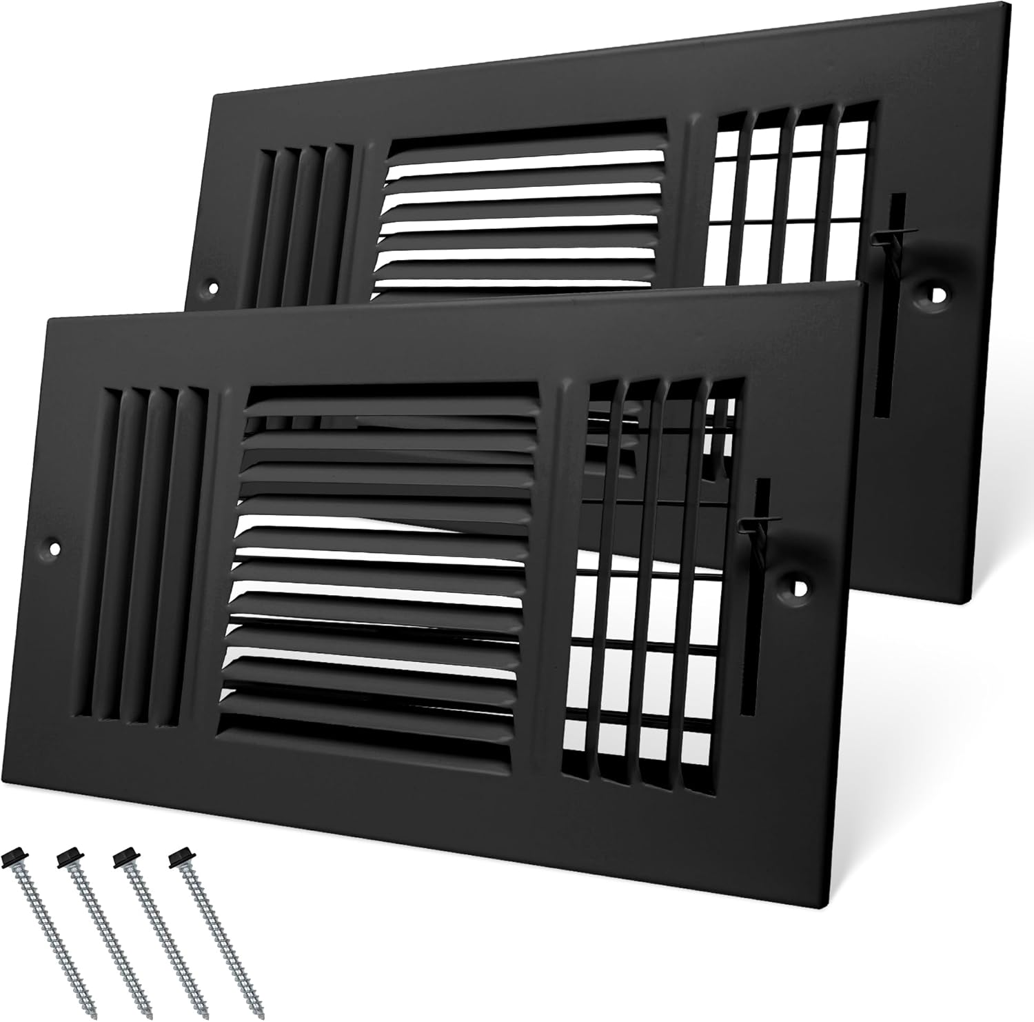 Registers, Grilles & Vents - BYEWIRE 10 x 6 Inch (Duct Opening) 3-Way Vent Casing Black Sidewall and Ceiling Exhaust Covers, Rugged Solid Steel HVAC Covers 2 Pack Black