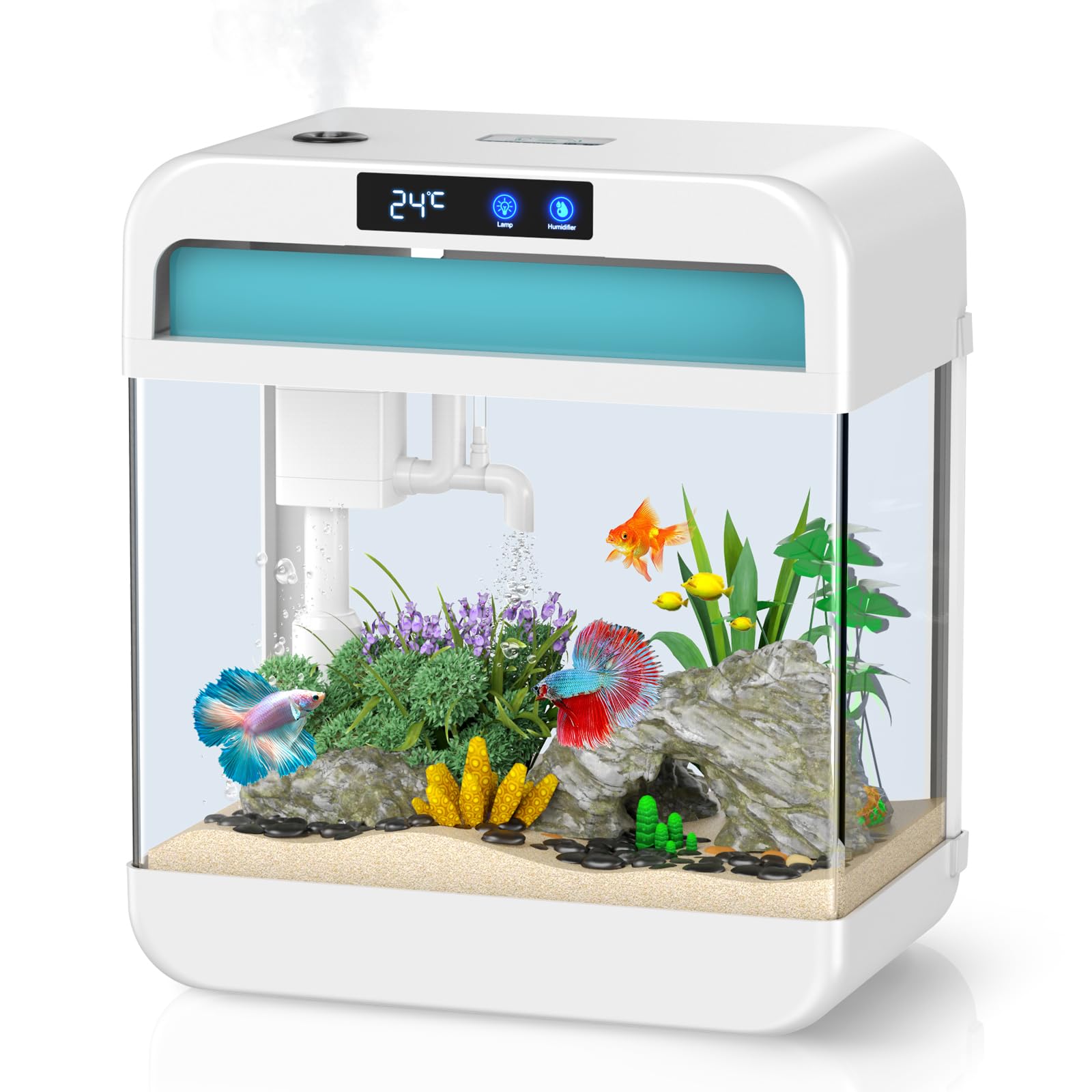 Photo 1 of Fish Tank Aquarium 2.2 Gallon with 7 Color Auto-Looping Light, Fish Bowl with Humidifier 3 in 1 Pump - Filteration & Oxygenation & Circulation, Temperature Display, HD Float Glass, Thickened Base