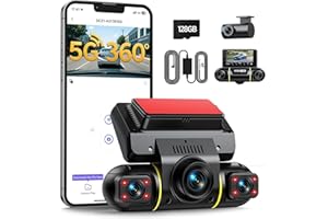 LAMTTO 360 Degree View 4 Channel Dash Cam Front and Rear Inside 5G WiFi Dash Camera for Cars APP Control 8 IR Night Vision Pa