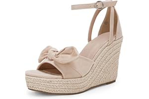 Rilista Womens Wedge Platform Sandals Cute Bowknot Open Toe Espadrille High Heels Buckle Ankle Strap Summer Shoes