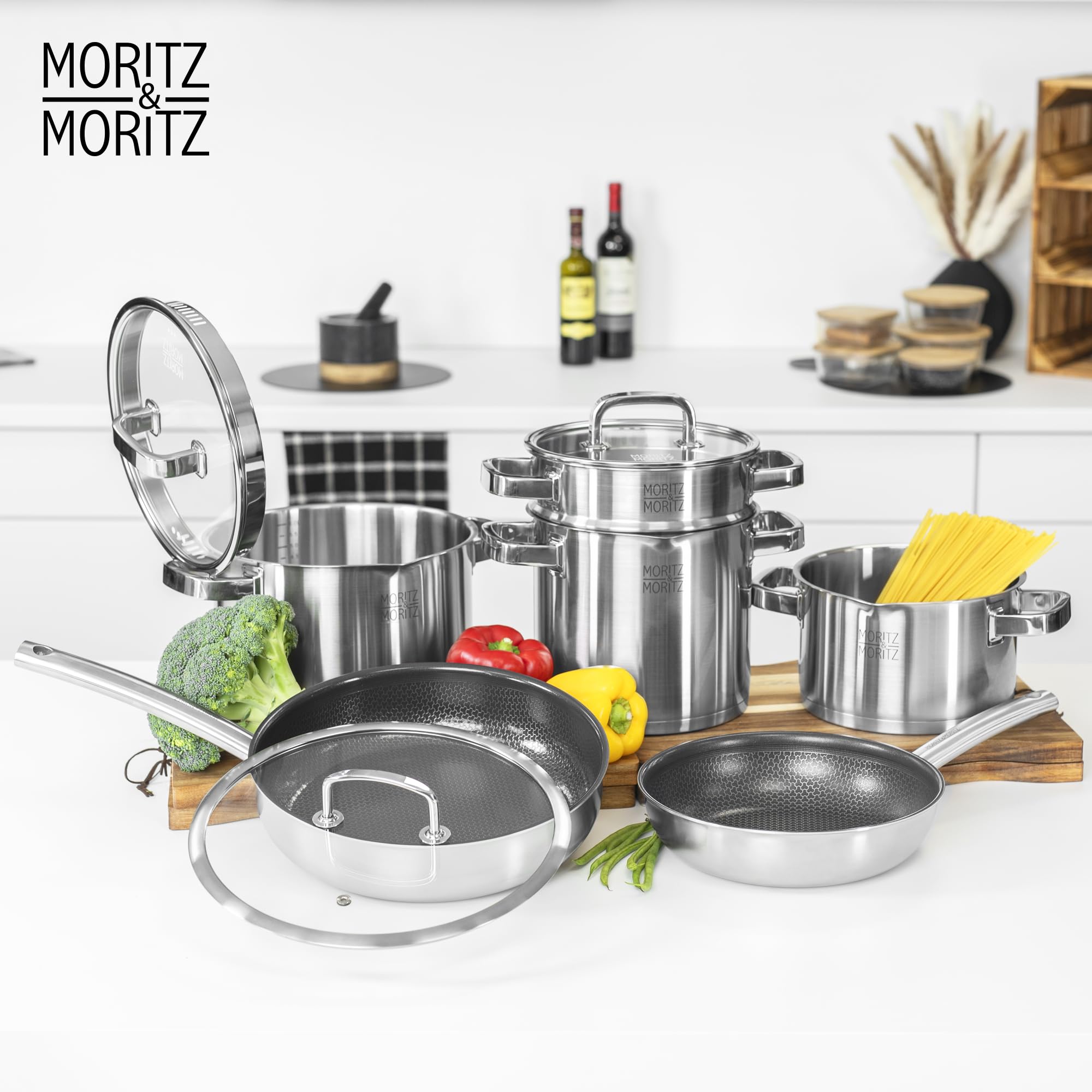 Moritz & Moritz Antihaft Pfanne 28 cm Induktion - Bratpfanne 28cm mit Keramikbeschichtung & Wabenstruktur - Edelstahlpfanne mit hohem Rand - Ideal für alle Herdarten & zum Kochen, Braten, Schmoren 8