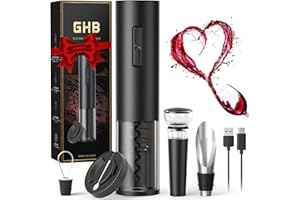 GHB Wine Opener Electric Wine Bottle Opener Rechargeable Cordless, Automatic Wine Corkscrew Opener for Home Kitchen Party Bar