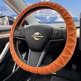 HOMOSTARRY Silicone Steering Wheel Covers Orange 12.6-15 inch Non-Slip Car Steering Wheel Cover for Women Men Well Grip Universal Fit for Most Cars, SUV, Pick-up Trucks