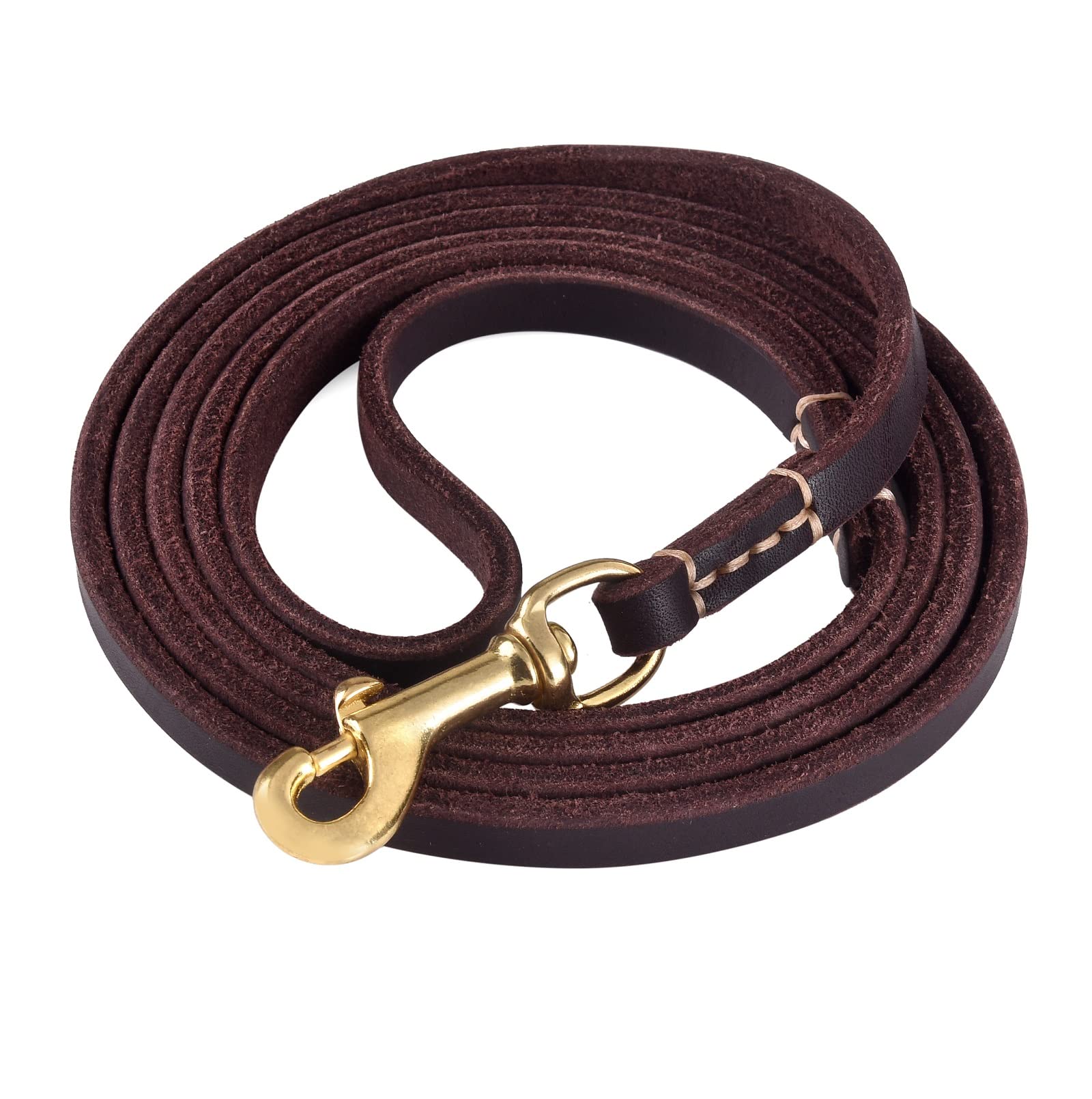 WOPOKY 4FT / 5FT / 6FT Geninue Leather Leash for Small to Medium Dogs Training and Walking - Color Black/Brown